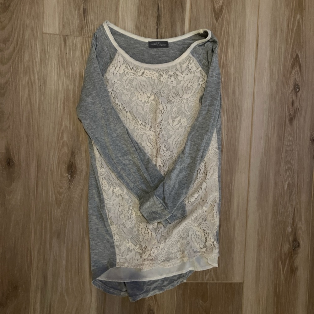 Grey and cream lace top